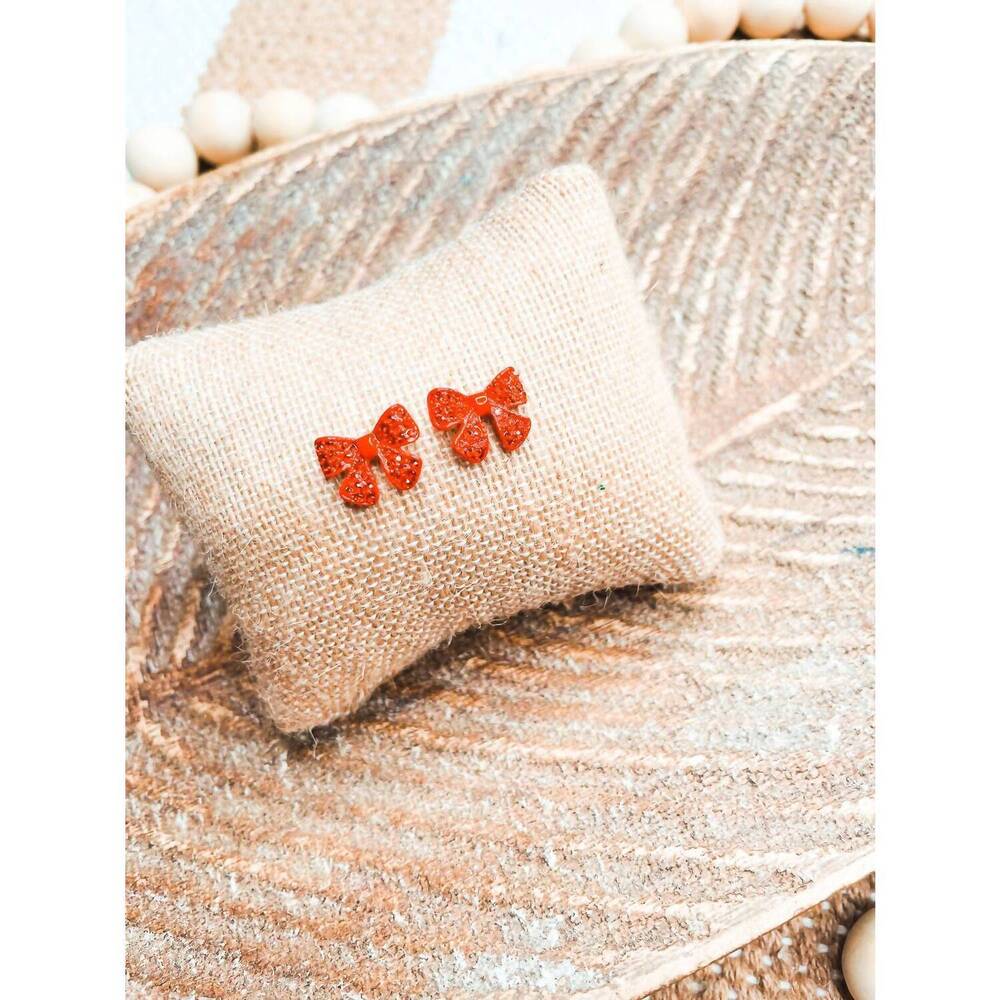 NEW GOLDEN STELLA women's bow studs earrings in red